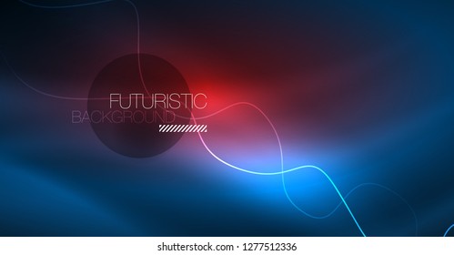 Glowing abstract wave on dark, shiny motion, Christmas and New Year magic space light. Vector techno abstract background