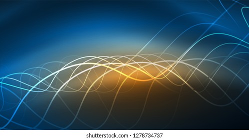 Brillante ola abstracta en movimiento oscuro y brillante, Navidad y Año Nuevo mágico luz espacial. Fondo abstracto Vector Techno