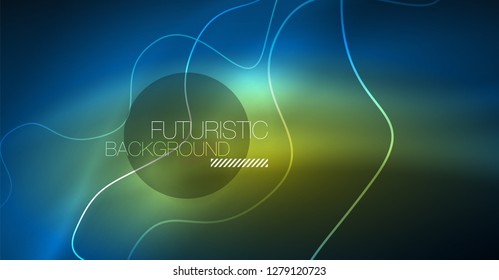 Glowing abstract wave on dark, shiny motion, Christmas and New Year magic space light. Vector techno abstract background