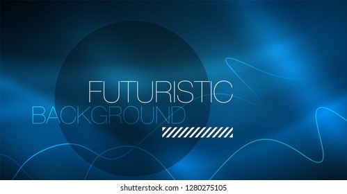 Glowing abstract wave on dark, shiny motion, Christmas and New Year magic space light. Vector techno abstract background