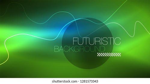 Glowing abstract wave on dark, shiny motion, Christmas and New Year magic space light. Vector techno abstract background