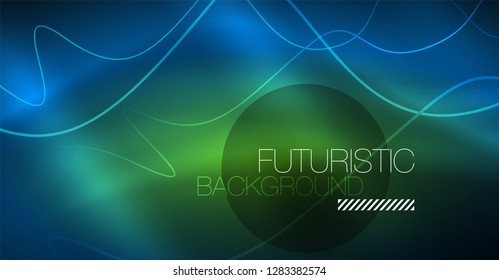 Glowing abstract wave on dark, shiny motion, Christmas and New Year magic space light. Vector techno abstract background