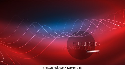 Glowing abstract wave on dark, shiny motion, Christmas and New Year magic space light. Vector techno abstract background
