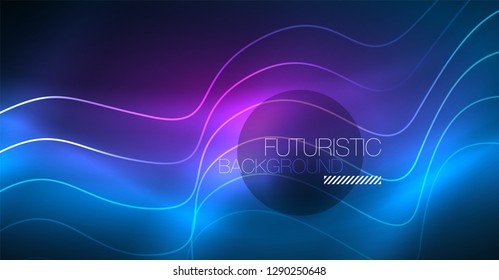 Onda abstrata brilhante na luz do espaço mágico escuro, movimento brilhante, Natal e Ano Novo. Plano de fundo abstrato do tecno vetorial