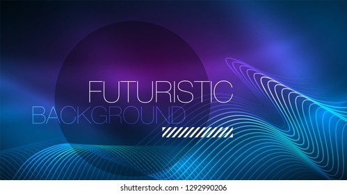 Brillante ola abstracta en movimiento oscuro y brillante, Navidad y Año Nuevo mágico luz espacial. Fondo abstracto Vector Techno