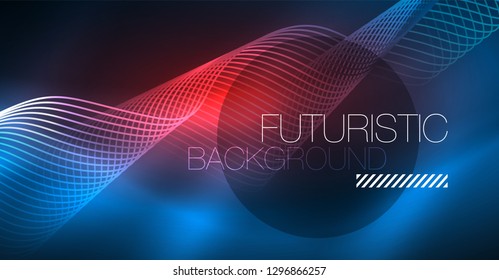 Brillante ola abstracta en movimiento oscuro y brillante, Navidad y Año Nuevo mágico luz espacial. Fondo abstracto Vector Techno