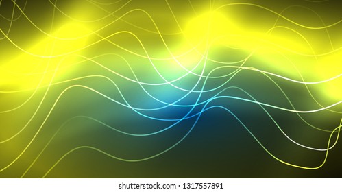 Glowing abstract wave on dark, shiny motion, Christmas and New Year magic space light. Vector techno abstract background