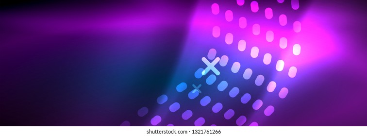 Glowing abstract wave on dark, shiny motion, magic space light. Vector techno abstract background design