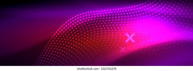 Glowing abstract wave on dark, shiny motion, magic space light. Vector techno abstract background design