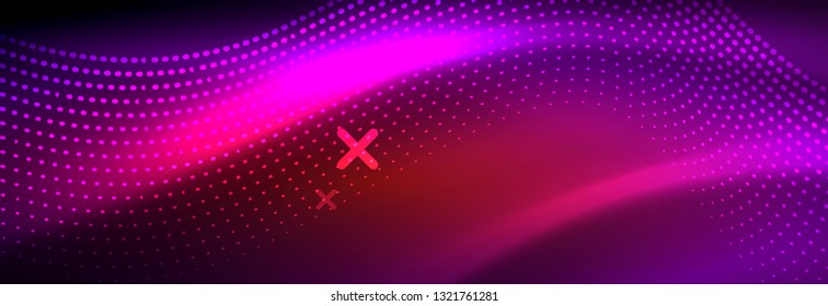 Onda abstrata brilhante no escuro, movimento brilhante, luz do espaço mágico. Vetor techno abstract background design