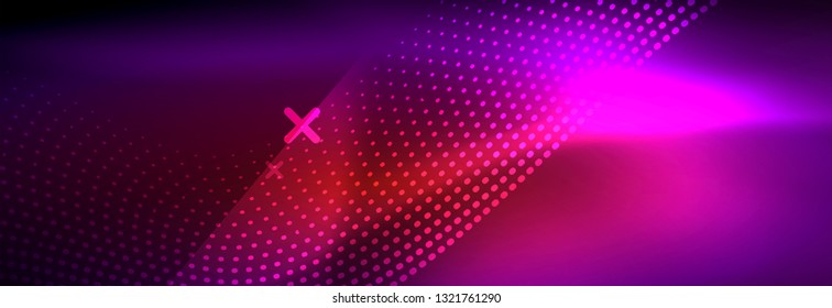 Glowing abstract wave on dark, shiny motion, magic space light. Vector techno abstract background design