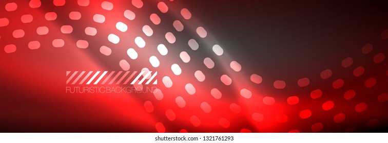 Glowing abstract wave on dark, shiny motion, Christmas and New Year magic space light. Vector techno abstract background