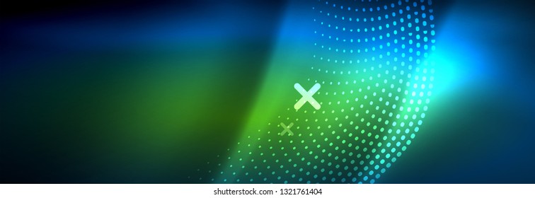 Glowing abstract wave on dark, shiny motion, magic space light. Vector techno abstract background design