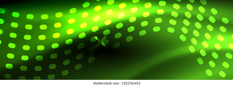 Glowing abstract wave on dark, shiny motion, Christmas and New Year magic space light. Vector techno abstract background