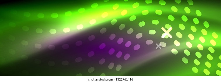 Glowing abstract wave on dark, shiny motion, magic space light. Vector techno abstract background design