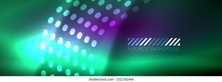 Glowing abstract wave on dark, shiny motion, magic space light. Vector techno abstract background design