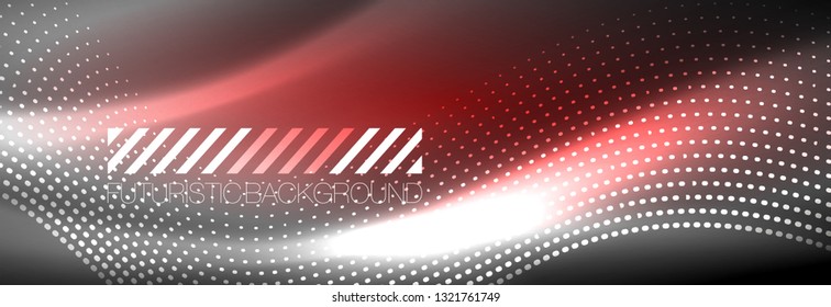 Glowing abstract wave on dark, shiny motion, Christmas and New Year magic space light. Vector techno abstract background