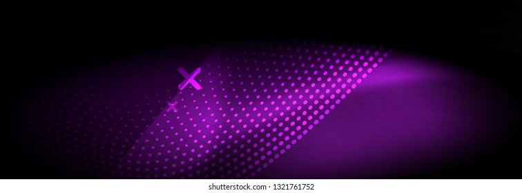 Glowing abstract wave on dark, shiny motion, Christmas and New Year magic space light. Vector techno abstract background
