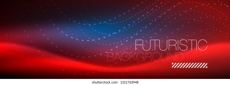 Glowing abstract wave on dark, shiny motion, magic space light. Vector techno abstract background design