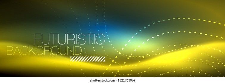Glowing abstract wave on dark, shiny motion, magic space light. Vector techno abstract background design