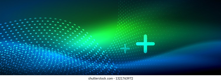 Ola abstracta brillante en movimiento oscuro y brillante, luz espacial mágica. Diseño de fondo abstracto de vector techno