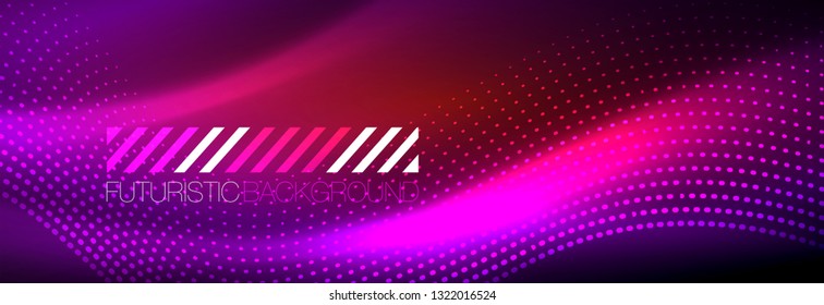 Glowing abstract wave on dark, shiny motion, magic space light. Vector techno abstract background design