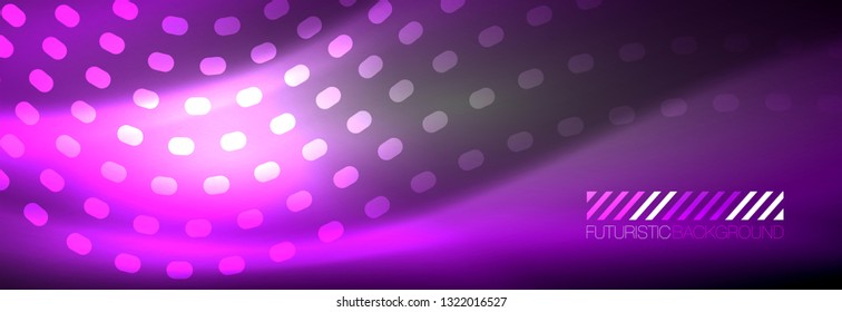 Glowing abstract wave on dark, shiny motion, Christmas and New Year magic space light. Vector techno abstract background