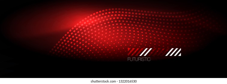 Glowing abstract wave on dark, shiny motion, Christmas and New Year magic space light. Vector techno abstract background