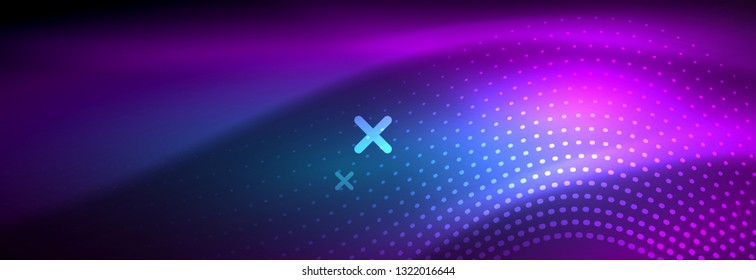 Glowing abstract wave on dark, shiny motion, magic space light. Vector techno abstract background design