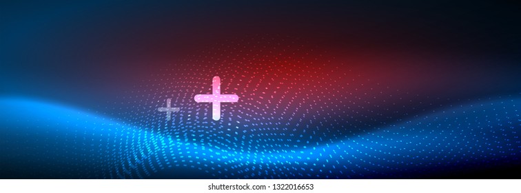 Glowing abstract wave on dark, shiny motion, magic space light. Vector techno abstract background design