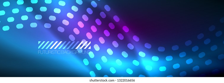 Glowing abstract wave on dark, shiny motion, magic space light. Vector techno abstract background design