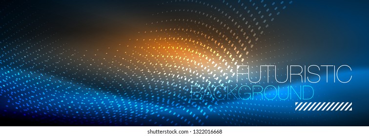 Ola abstracta brillante en movimiento oscuro y brillante, luz espacial mágica. Diseño de fondo abstracto de vector techno