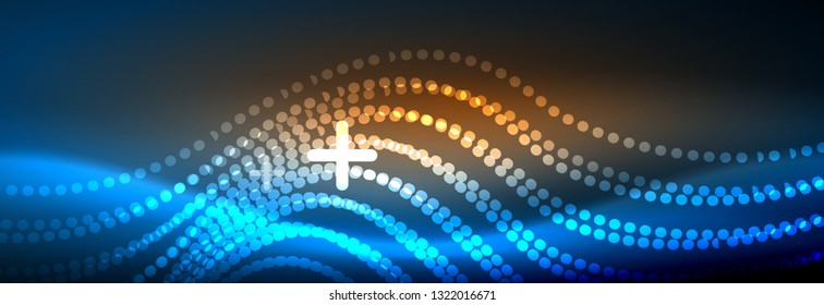 Ola abstracta brillante en movimiento oscuro y brillante, luz espacial mágica. Diseño de fondo abstracto de vector techno