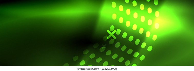 Glowing abstract wave on dark, shiny motion, Christmas and New Year magic space light. Vector techno abstract background