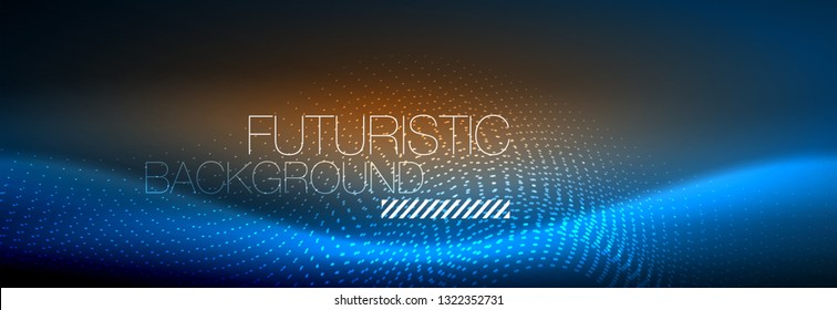 Glowing abstract wave on dark, shiny motion, magic space light. Vector techno abstract background design