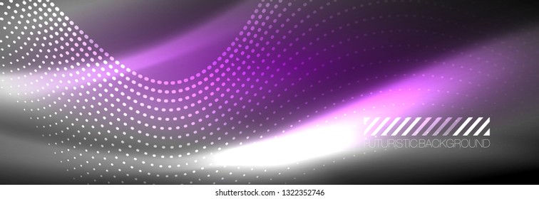 Glowing abstract wave on dark, shiny motion, Christmas and New Year magic space light. Vector techno abstract background