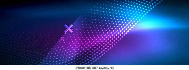Glowing abstract wave on dark, shiny motion, magic space light. Vector techno abstract background design