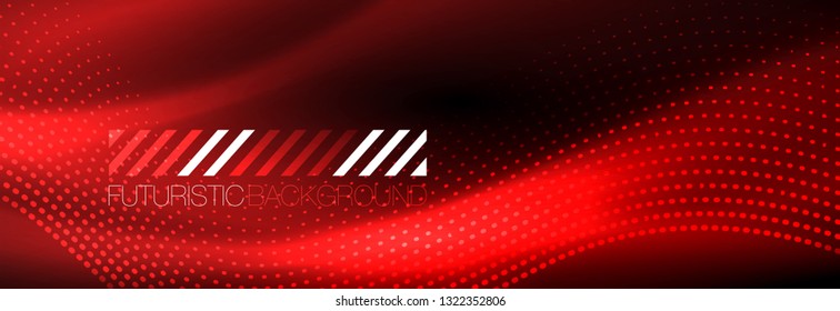 Glowing abstract wave on dark, shiny motion, Christmas and New Year magic space light. Vector techno abstract background