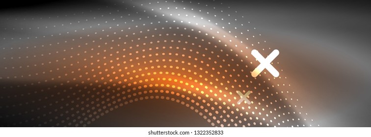 Glowing abstract wave on dark, shiny motion, Christmas and New Year magic space light. Vector techno abstract background