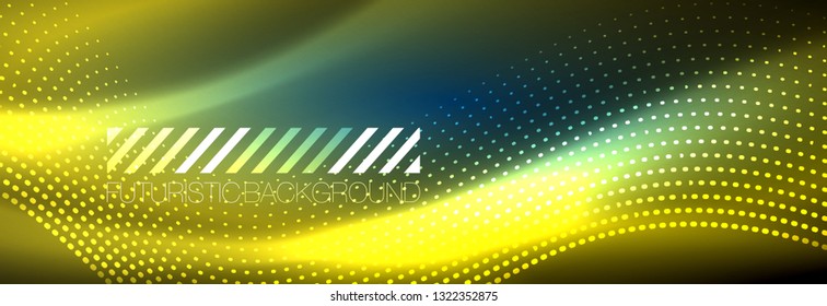 Onda abstrata brilhante no escuro, movimento brilhante, luz do espaço mágico. Vetor techno abstract background design