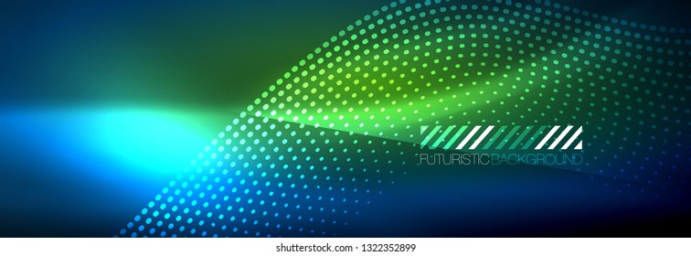 Glowing abstract wave on dark, shiny motion, magic space light. Vector techno abstract background design