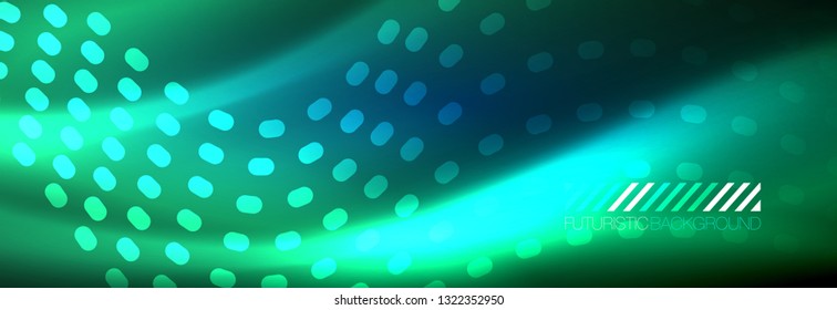 Ola abstracta brillante en movimiento oscuro y brillante, luz espacial mágica. Diseño de fondo abstracto de vector techno