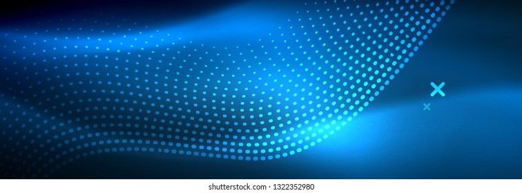 Glowing abstract wave on dark, shiny motion, magic space light. Vector techno abstract background design