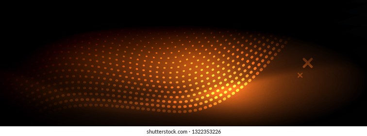 Glowing abstract wave on dark, shiny motion, Christmas and New Year magic space light. Vector techno abstract background