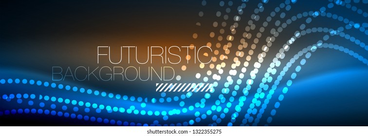 Glowing abstract wave on dark, shiny motion, magic space light. Vector techno abstract background design