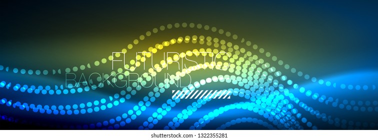 Glowing abstract wave on dark, shiny motion, magic space light. Vector techno abstract background design