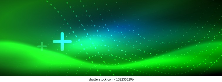 Ola abstracta brillante en movimiento oscuro y brillante, luz espacial mágica. Diseño de fondo abstracto de vector techno