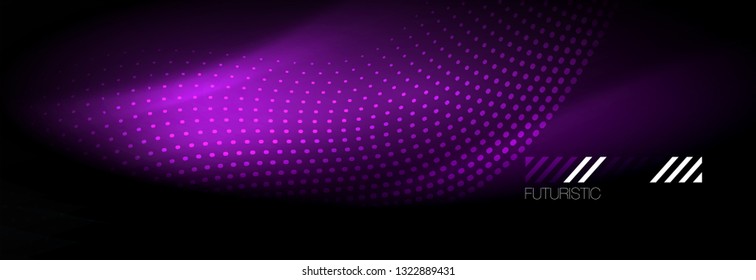 Glowing abstract wave on dark, shiny motion, Christmas and New Year magic space light. Vector techno abstract background