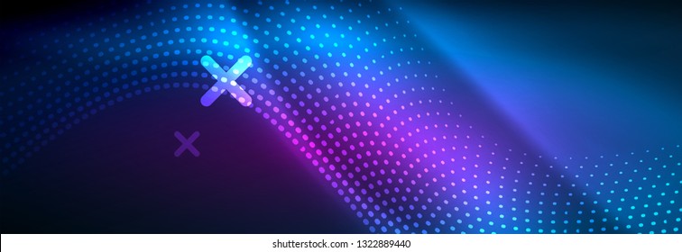Glowing abstract wave on dark, shiny motion, magic space light. Vector techno abstract background design