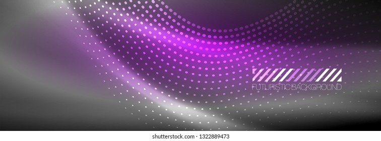 Brillante ola abstracta en movimiento oscuro y brillante, Navidad y Año Nuevo mágico luz espacial. Fondo abstracto Vector Techno